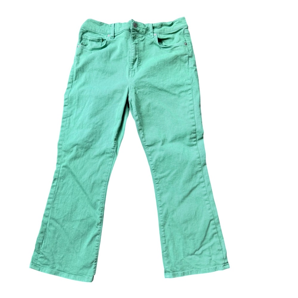 LOFT The Kick Crop Pants Womens 6P 28 Green Excellent High Rise Cropped Flare‎